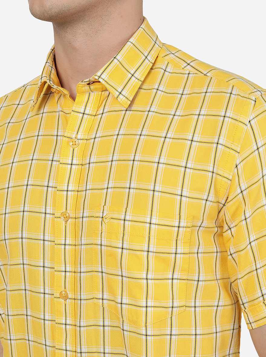 Yellow Checked Smart Fit Semi Casual Shirt | Pehervi