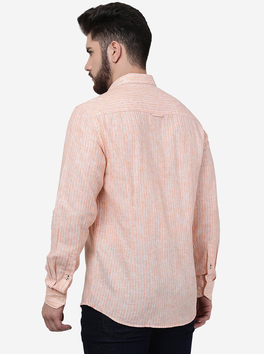 Orange Striped Slim Fit Semi Casual Shirt | Pehervi
