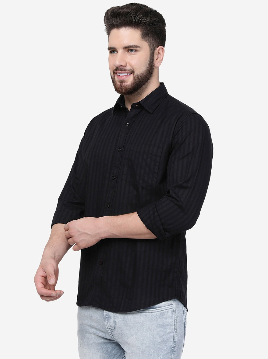 Black Striped Smart Fit Semi Casual Shirt | Pehervi