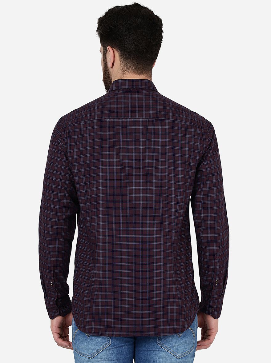 Maroon Checked Slim Fit Semi Casual Shirt | Pehervi