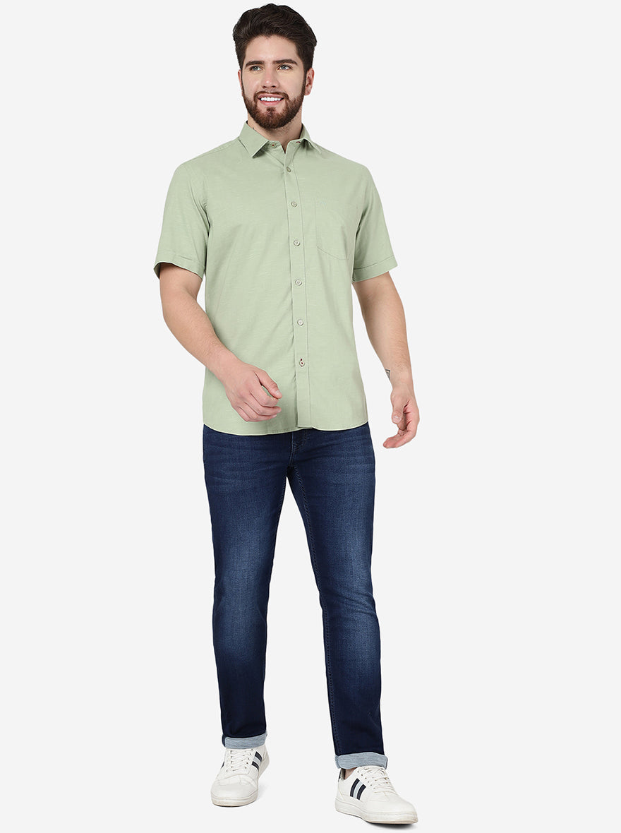 Pista Green Solid Slim Fit Semi Casual Shirt | Pehervi