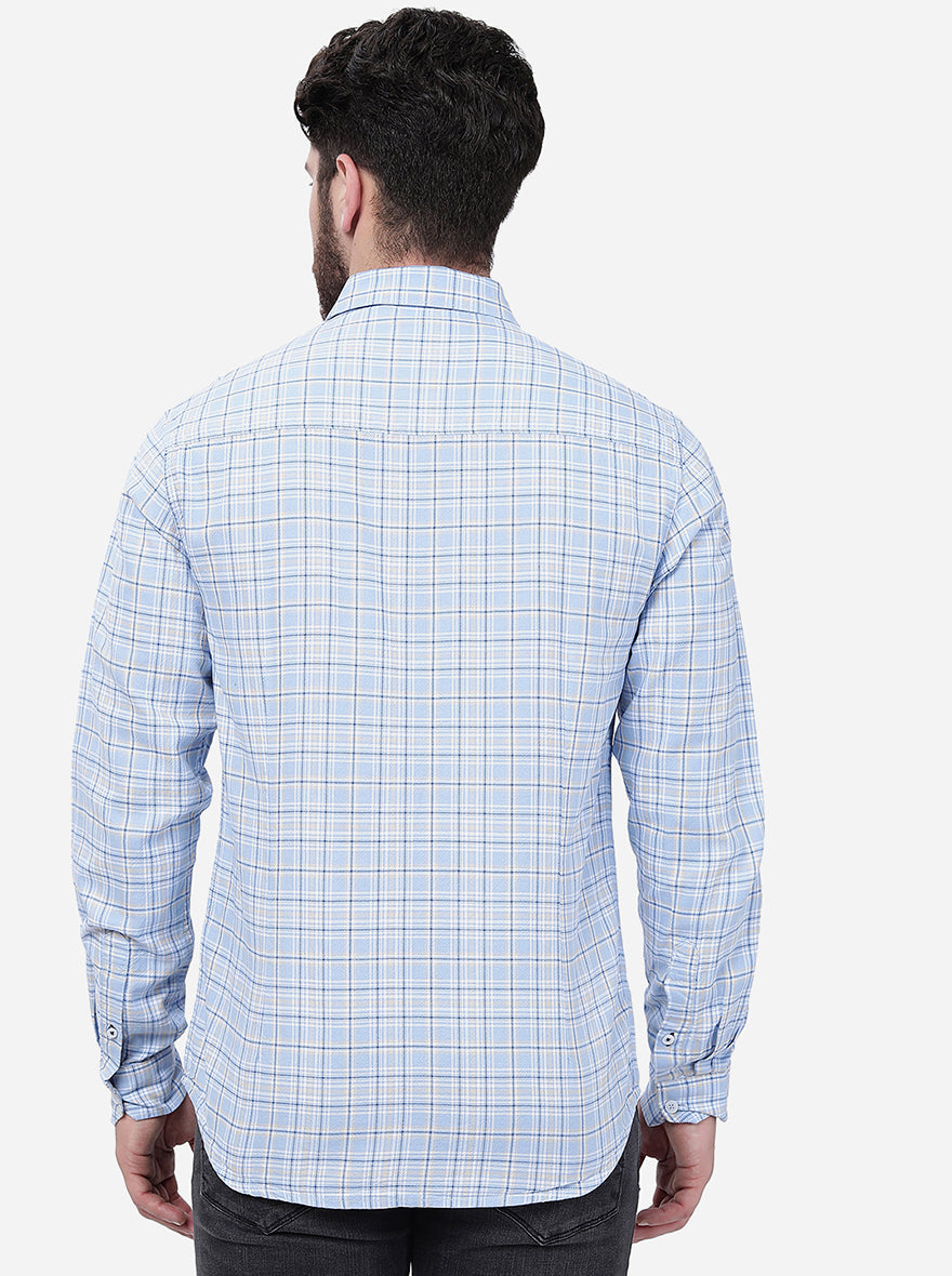 Dusk Blue Checked Slim Fit Semi Casual Shirt | Pehervi
