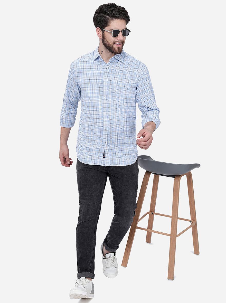 Dusk Blue Checked Slim Fit Semi Casual Shirt | Pehervi