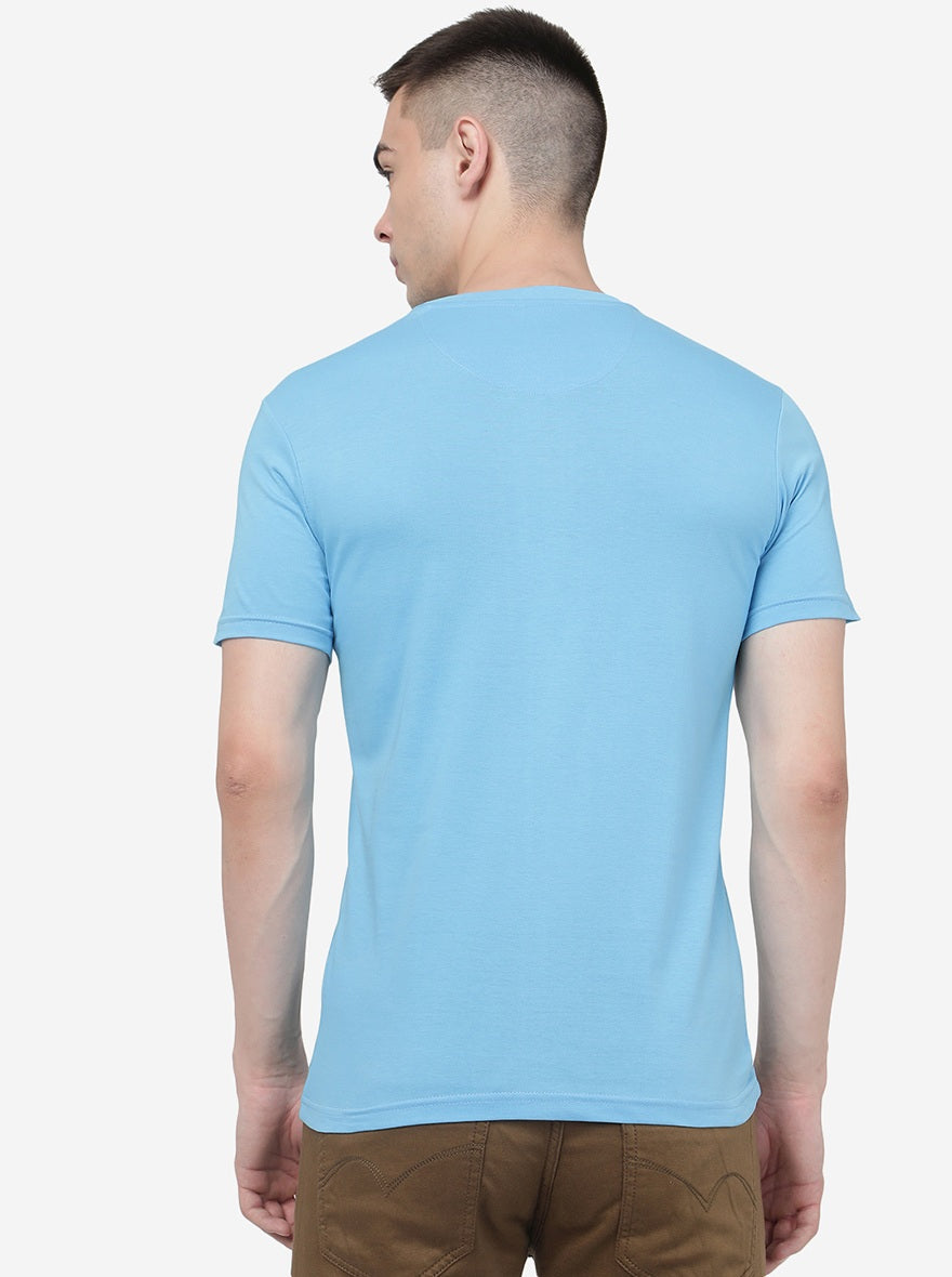 Light Blue Printed Slim Fit T-Shirt | pehervi