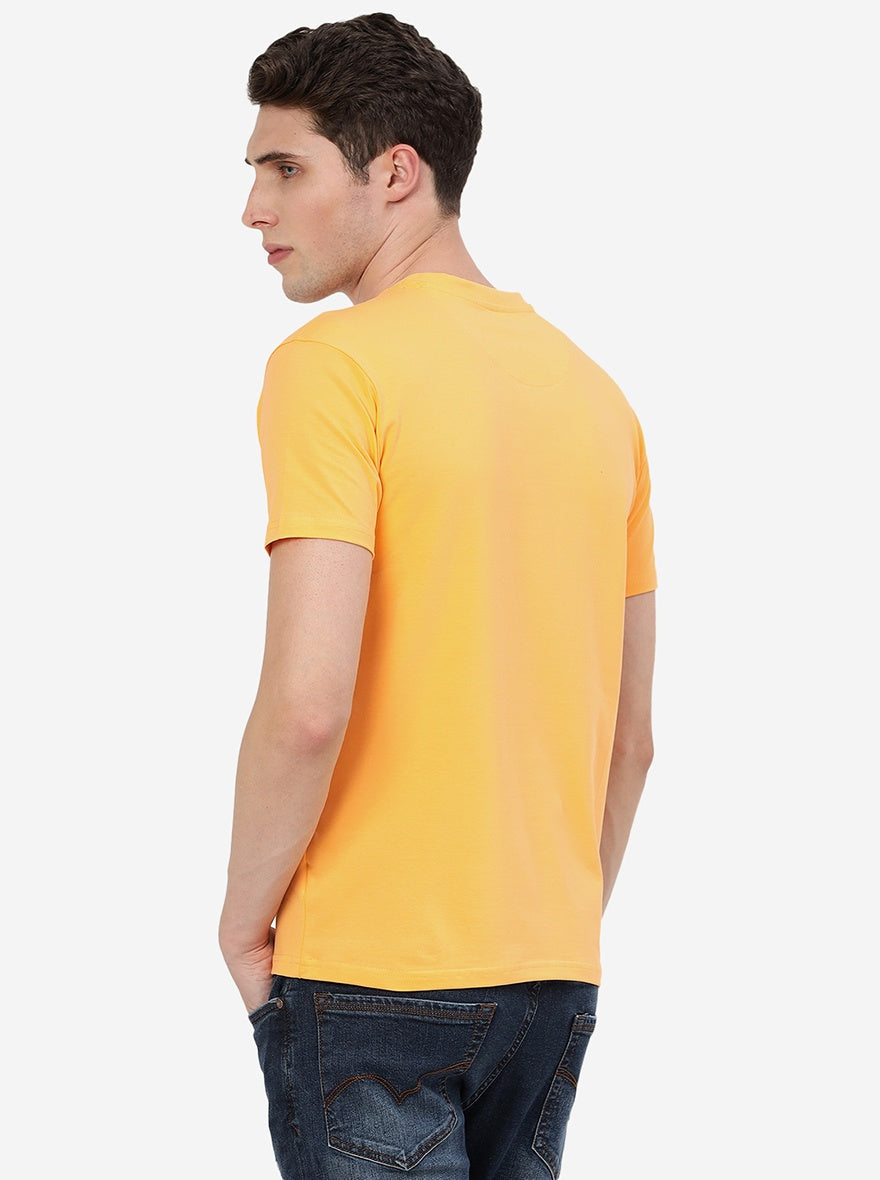 Orange Printed Slim Fit T-Shirt | pehervi