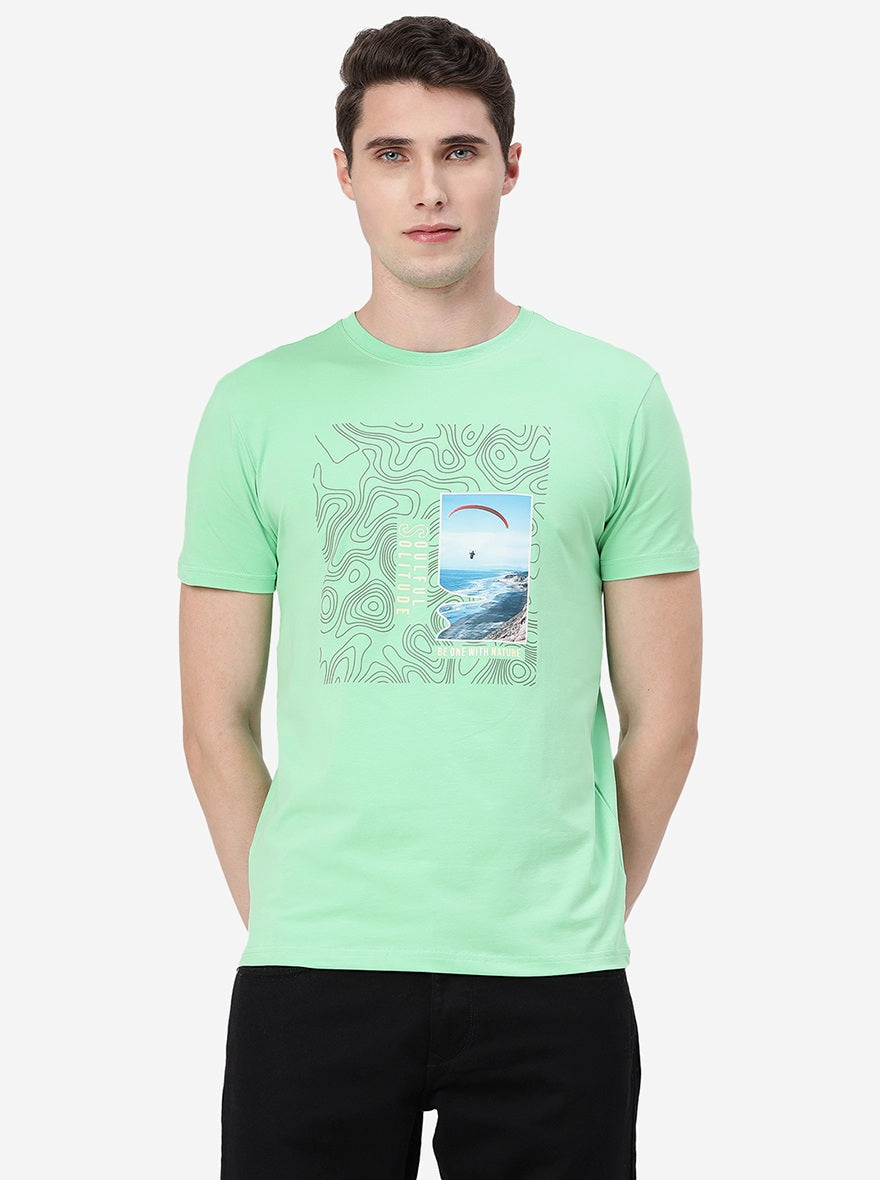 Irish Green Printed Slim Fit T-Shirt | pehervi