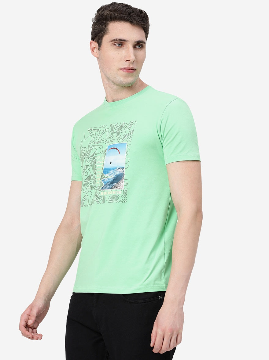 Irish Green Printed Slim Fit T-Shirt | pehervi