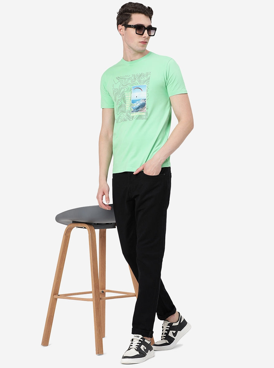 Irish Green Printed Slim Fit T-Shirt | pehervi