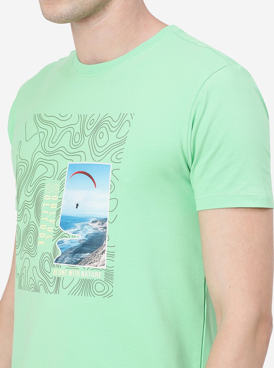 Irish Green Printed Slim Fit T-Shirt | pehervi