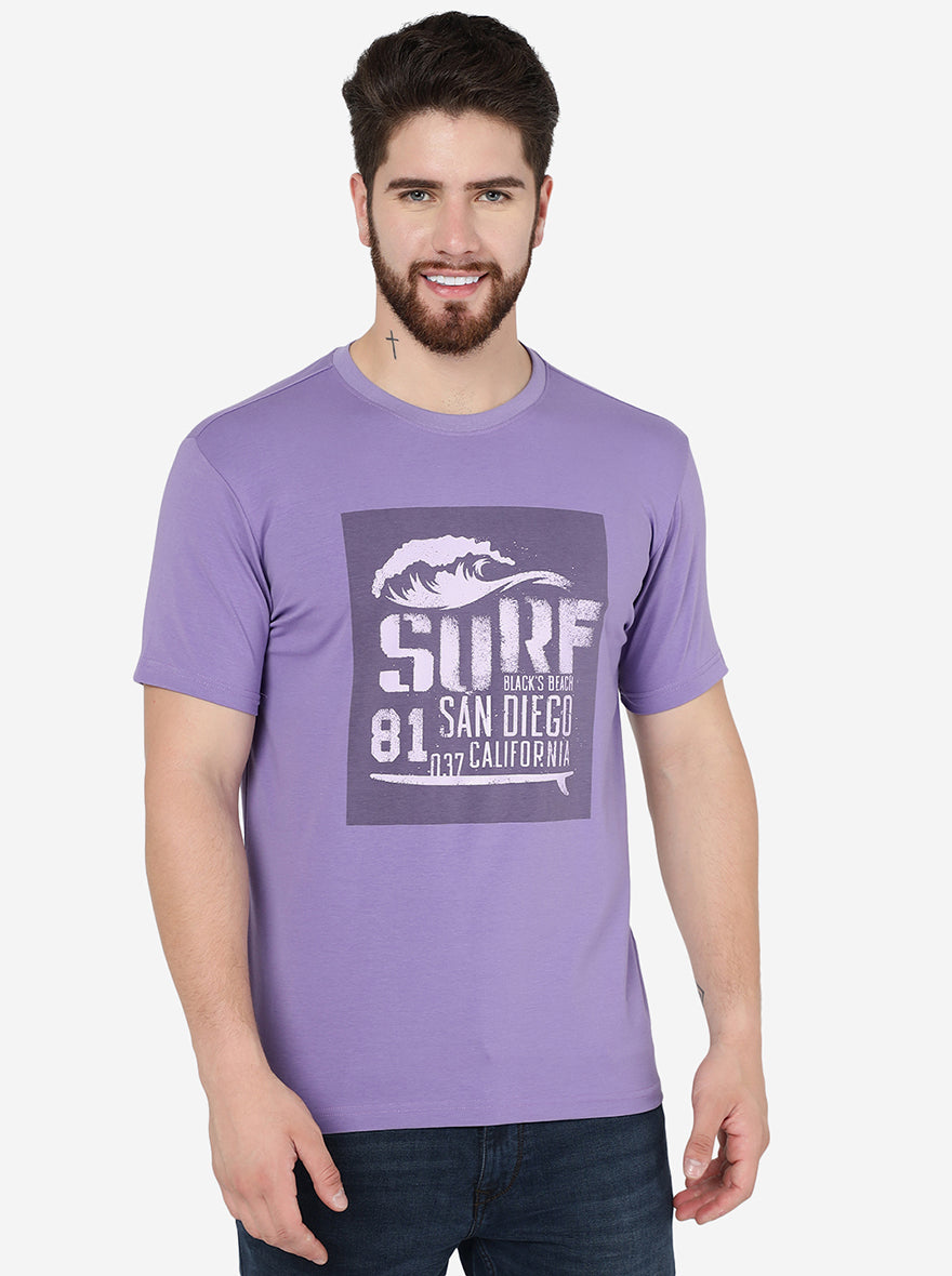 Violet Printed Slim Fit T-Shirt | pehervi