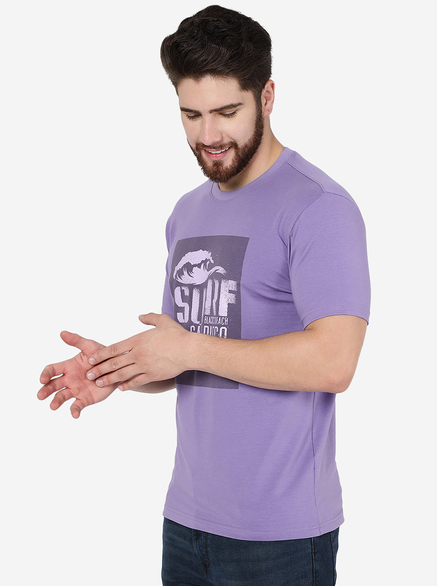 Violet Printed Slim Fit T-Shirt | pehervi