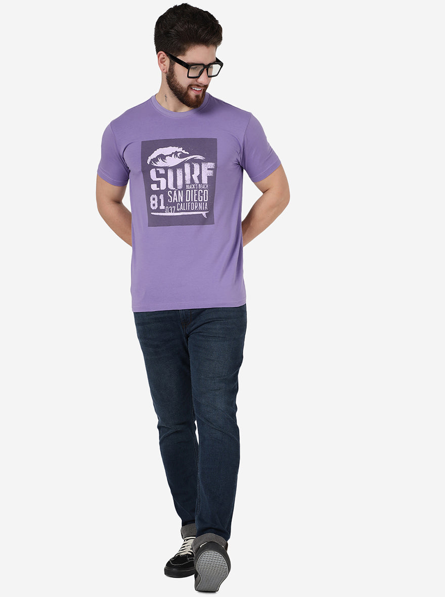 Violet Printed Slim Fit T-Shirt | pehervi