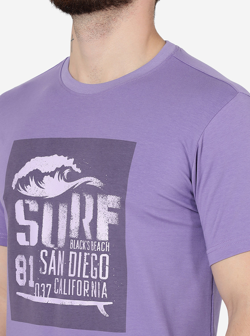 Violet Printed Slim Fit T-Shirt | pehervi
