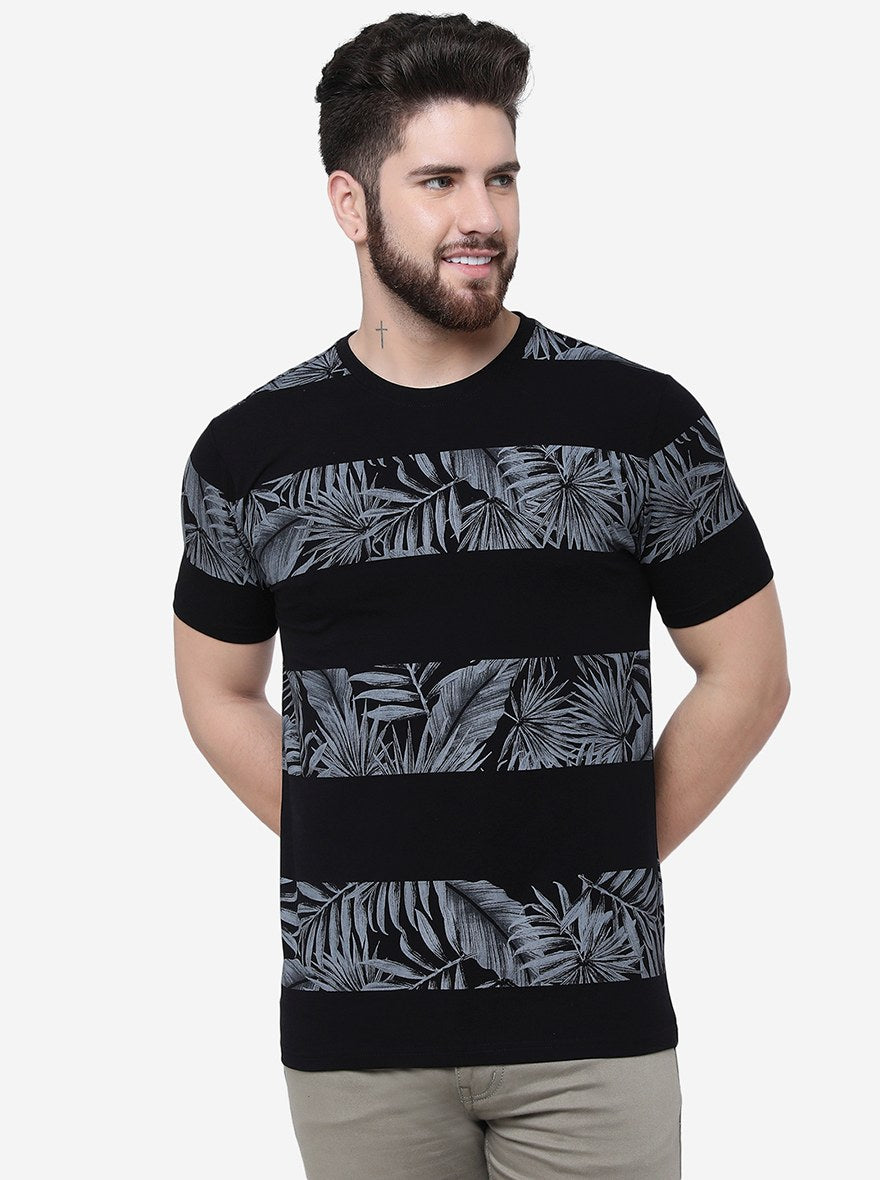 Black Printed Slim Fit T-Shirt | pehervi
