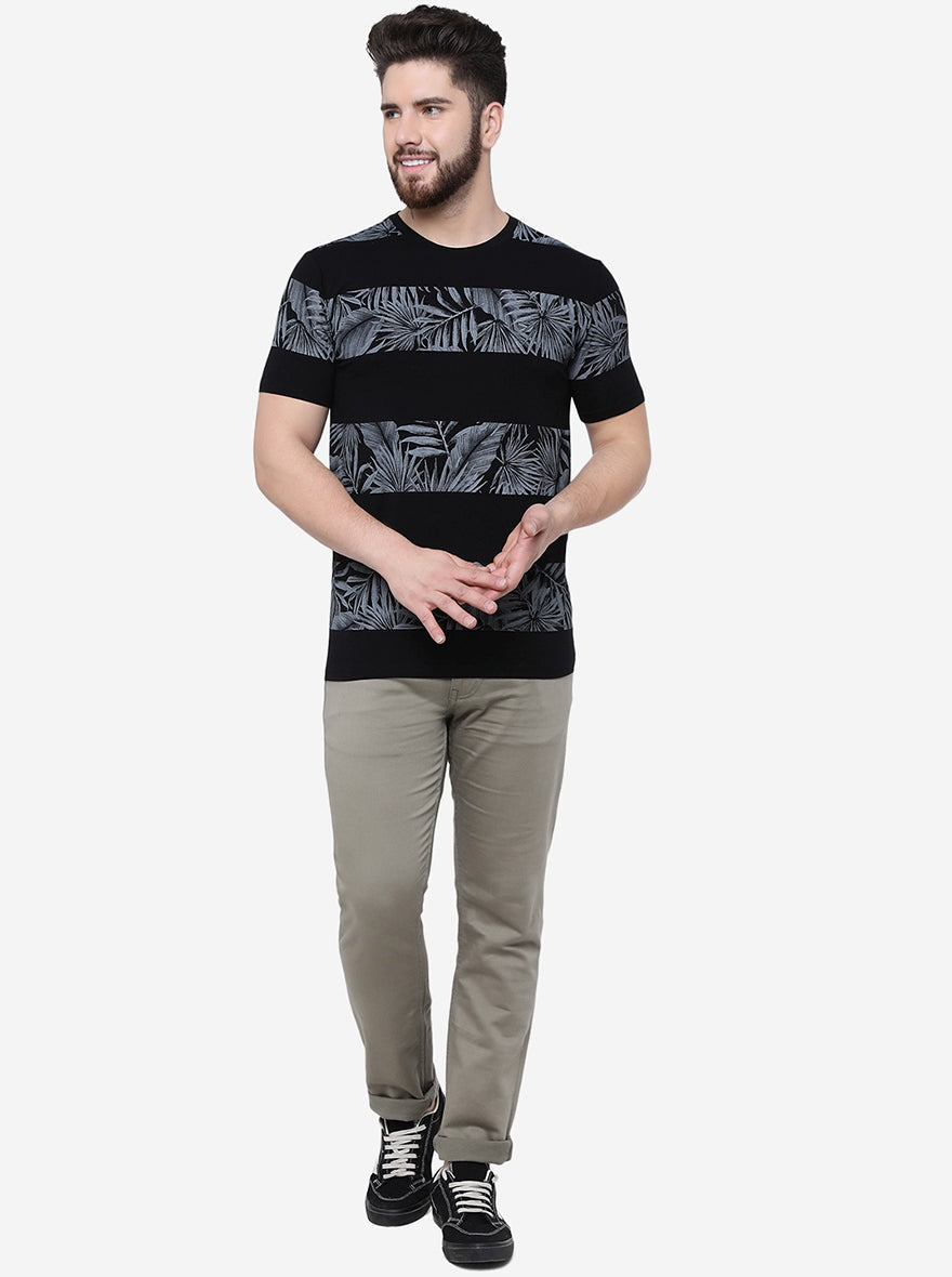Black Printed Slim Fit T-Shirt | pehervi