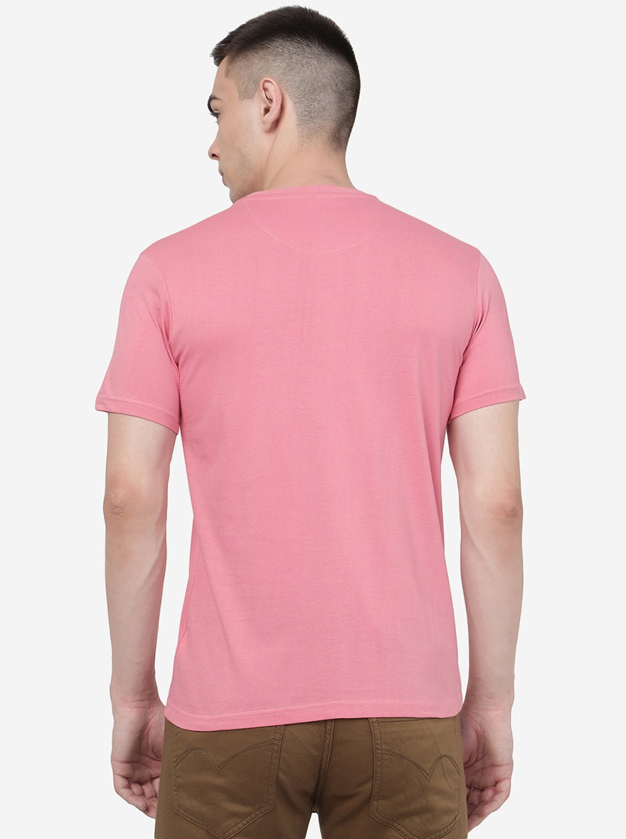 Light Pink Printed Slim Fit T-Shirt | pehervi