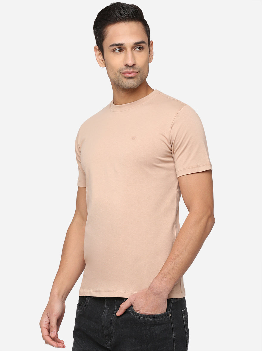 Sand Pink Solid Slim Fit T-Shirt | pehervi