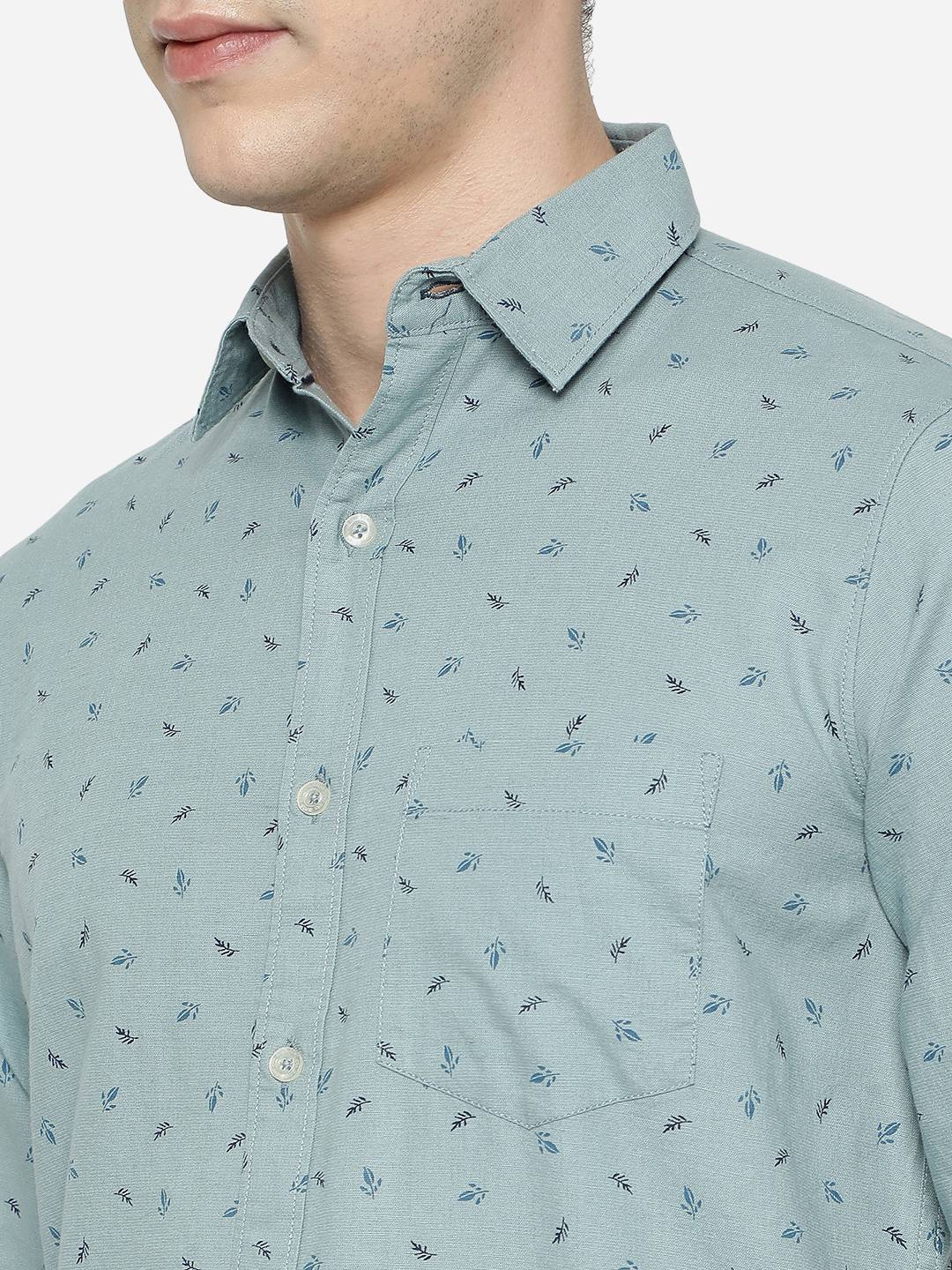 Canal Blue Printed Slim Fit Semi Casual Shirt | Pehervi