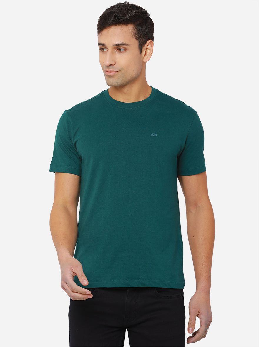 Dark Green Solid Slim Fit T-Shirt | pehervi