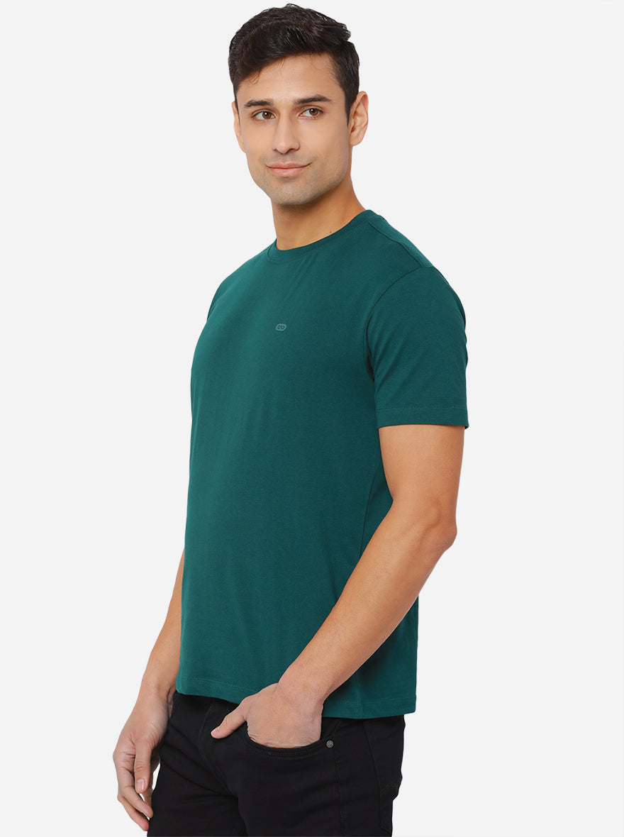 Dark Green Solid Slim Fit T-Shirt | pehervi