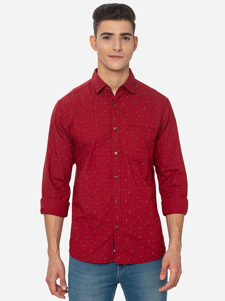 Red  Printed Slim Fit Semi Casual Shirt | Pehervi