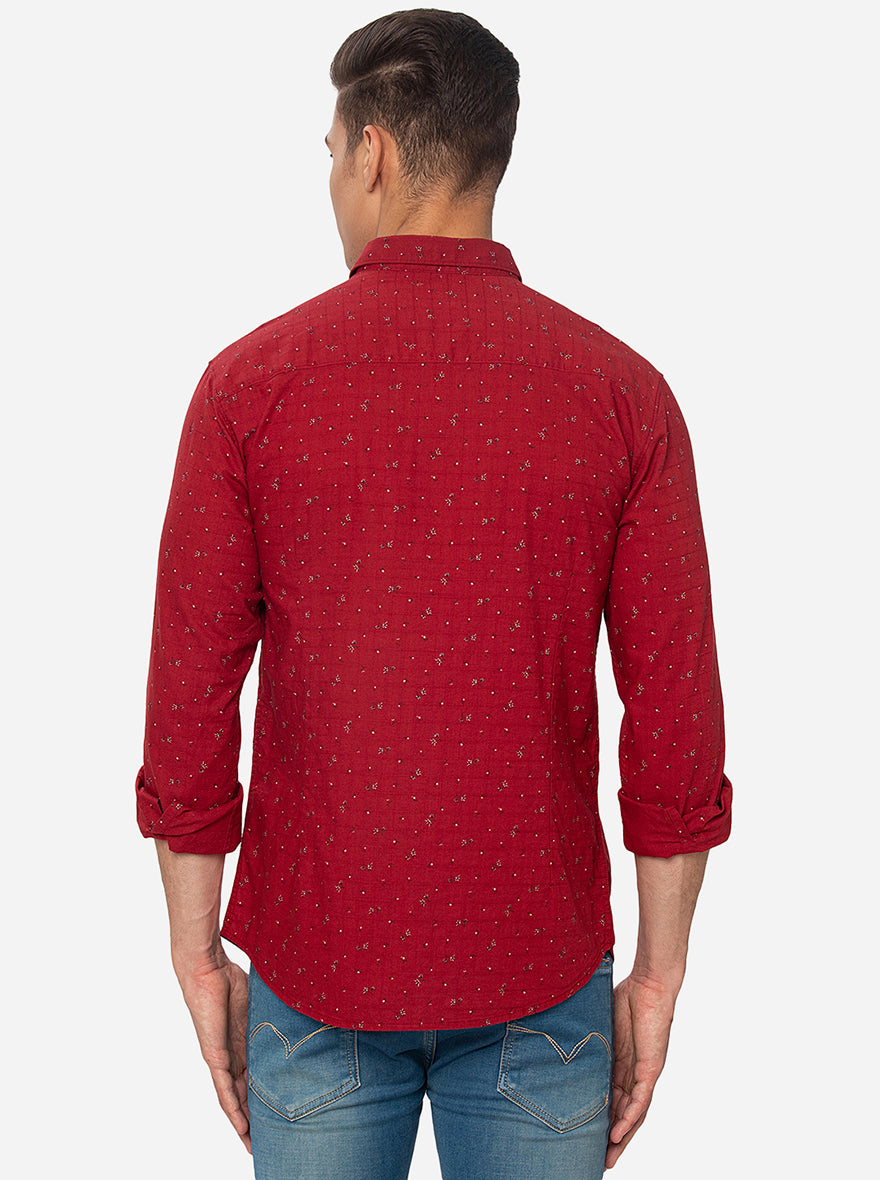 Red  Printed Slim Fit Semi Casual Shirt | Pehervi
