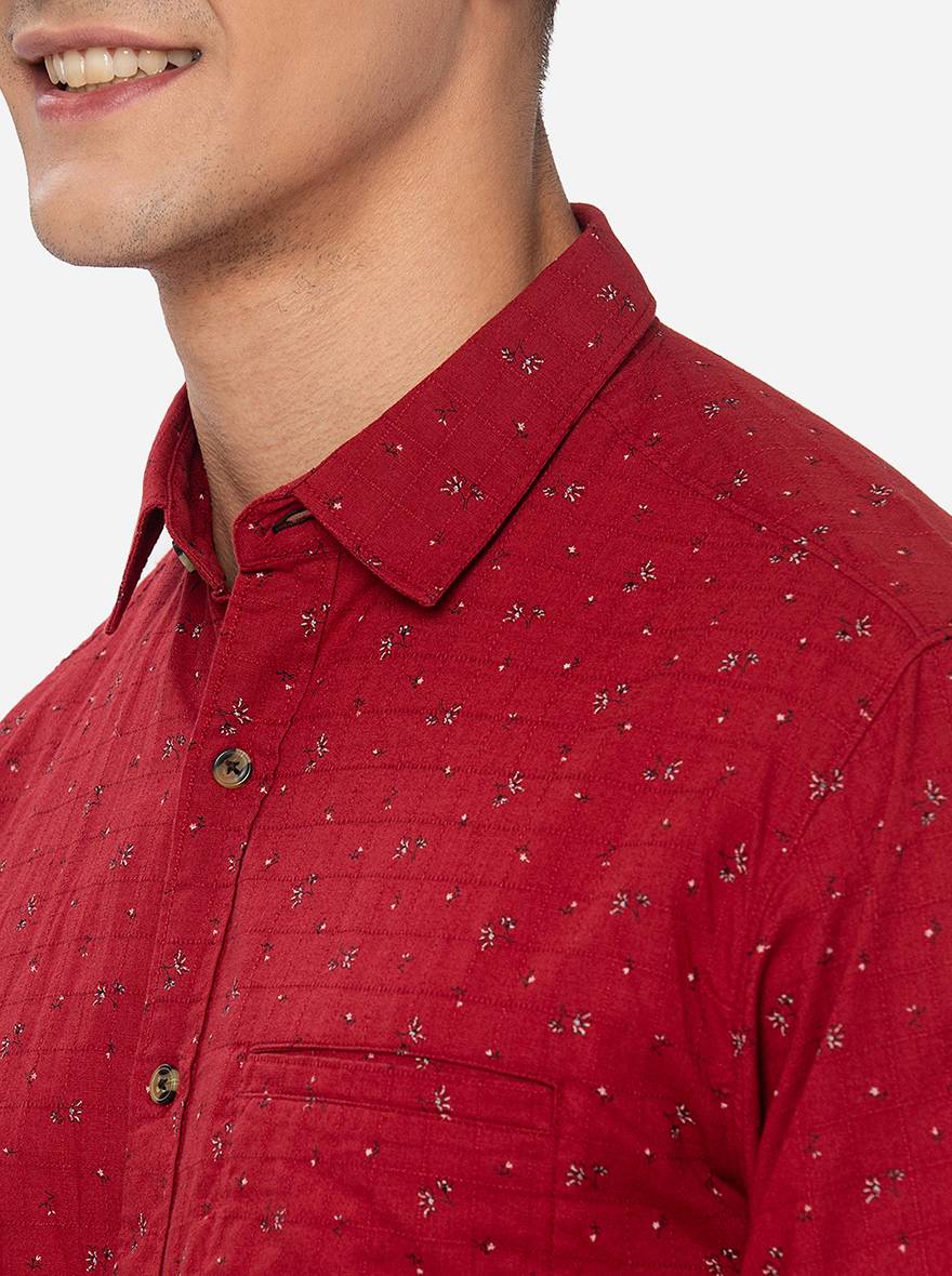 Red  Printed Slim Fit Semi Casual Shirt | Pehervi