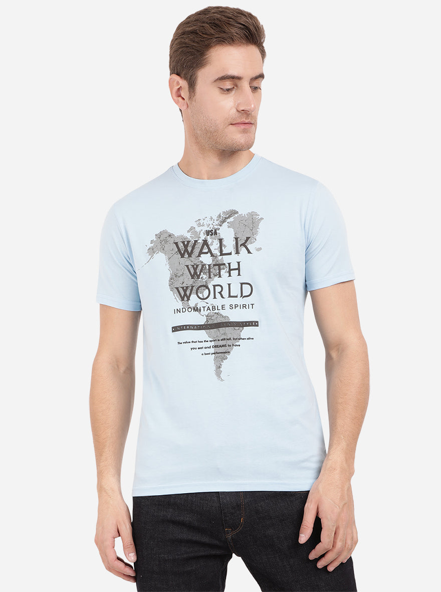 Dream Blue Printed Slim Fit T-Shirt | pehervi