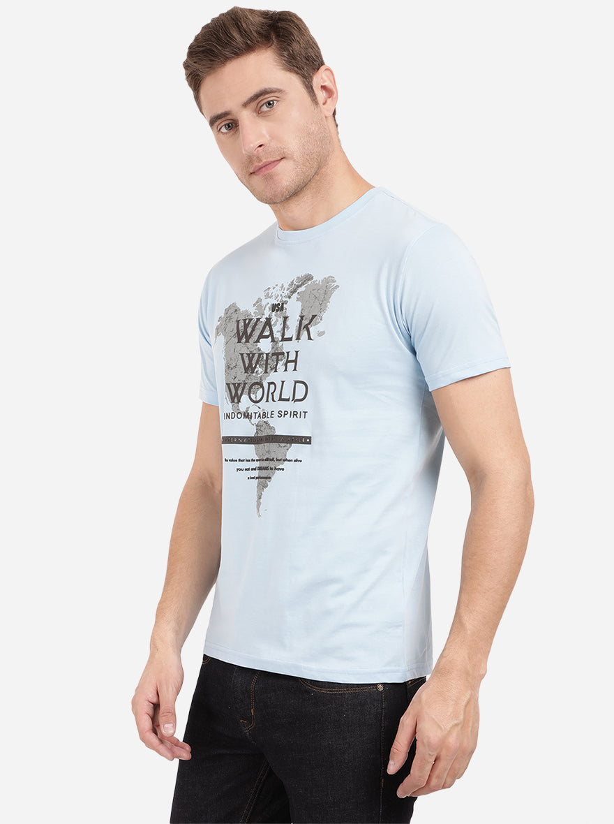 Dream Blue Printed Slim Fit T-Shirt | pehervi