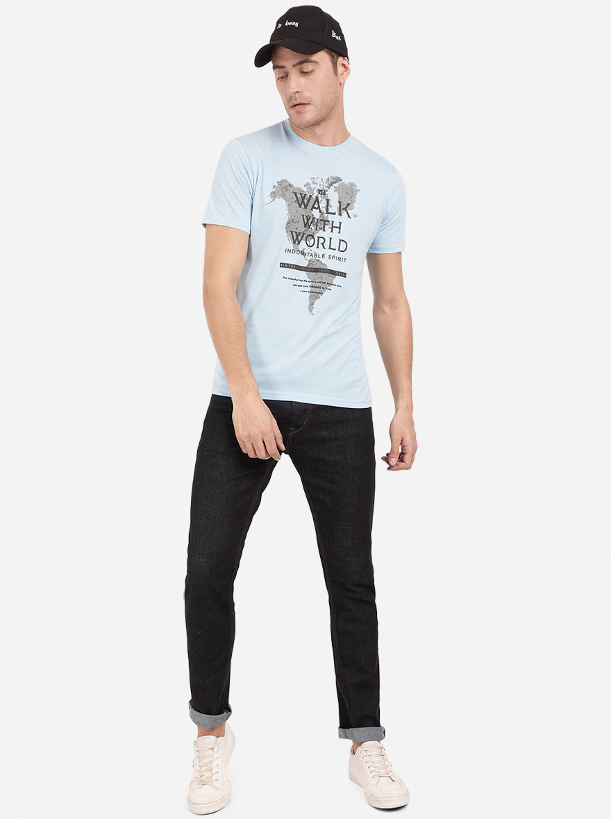 Dream Blue Printed Slim Fit T-Shirt | pehervi