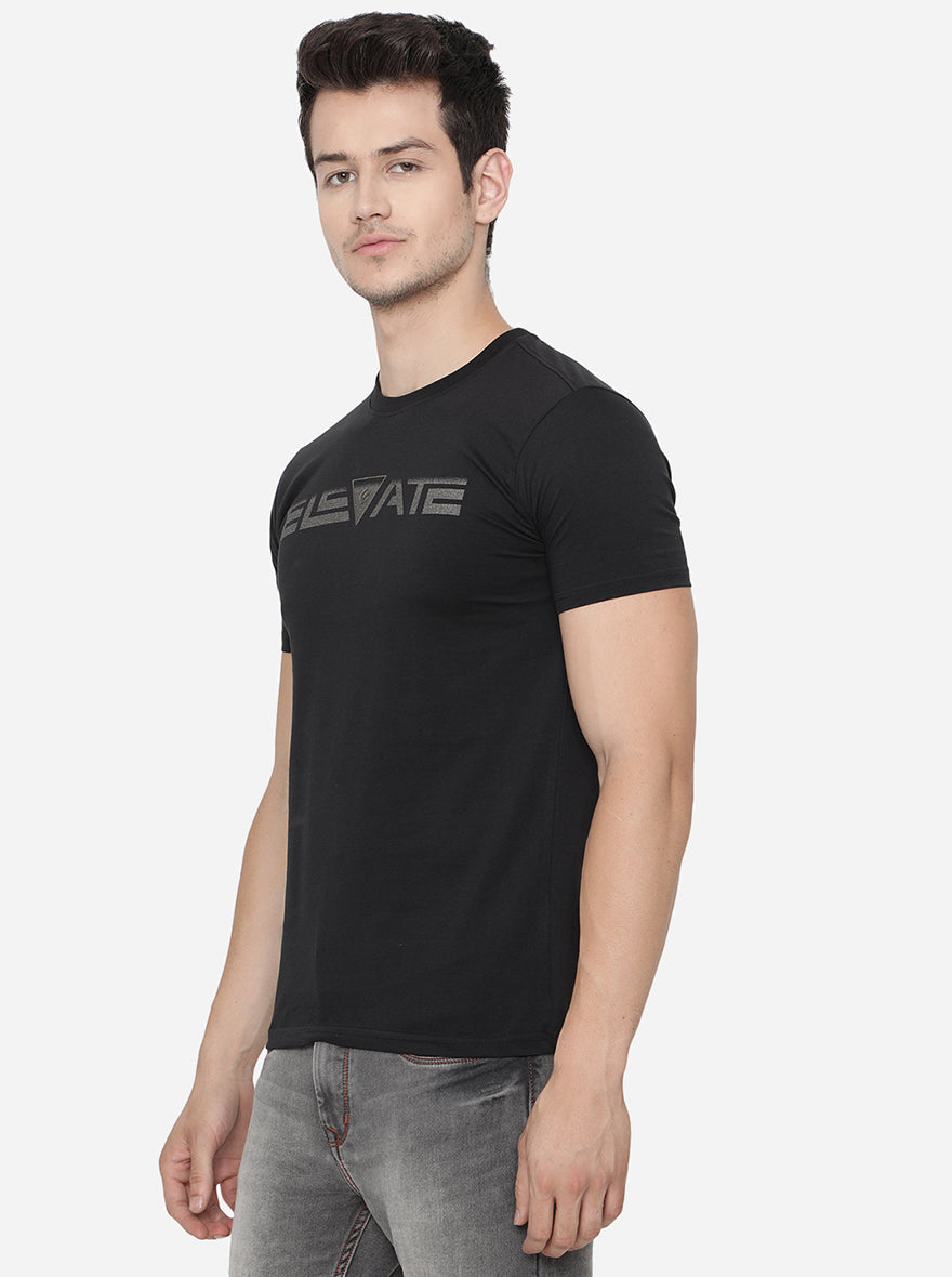 Black Printed Slim Fit T-Shirt | pehervi