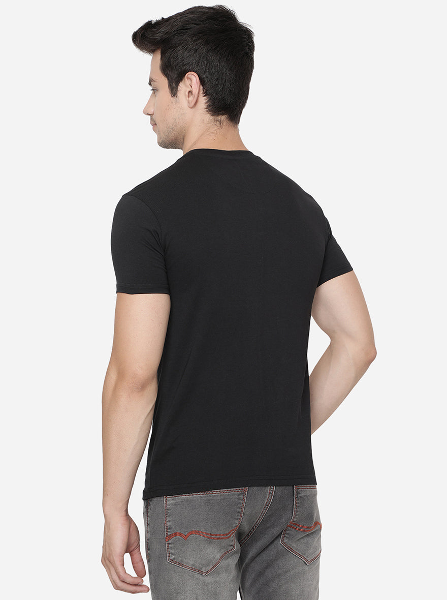 Black Printed Slim Fit T-Shirt | pehervi