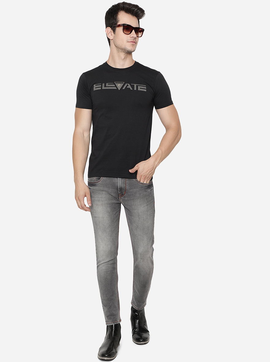 Black Printed Slim Fit T-Shirt | pehervi