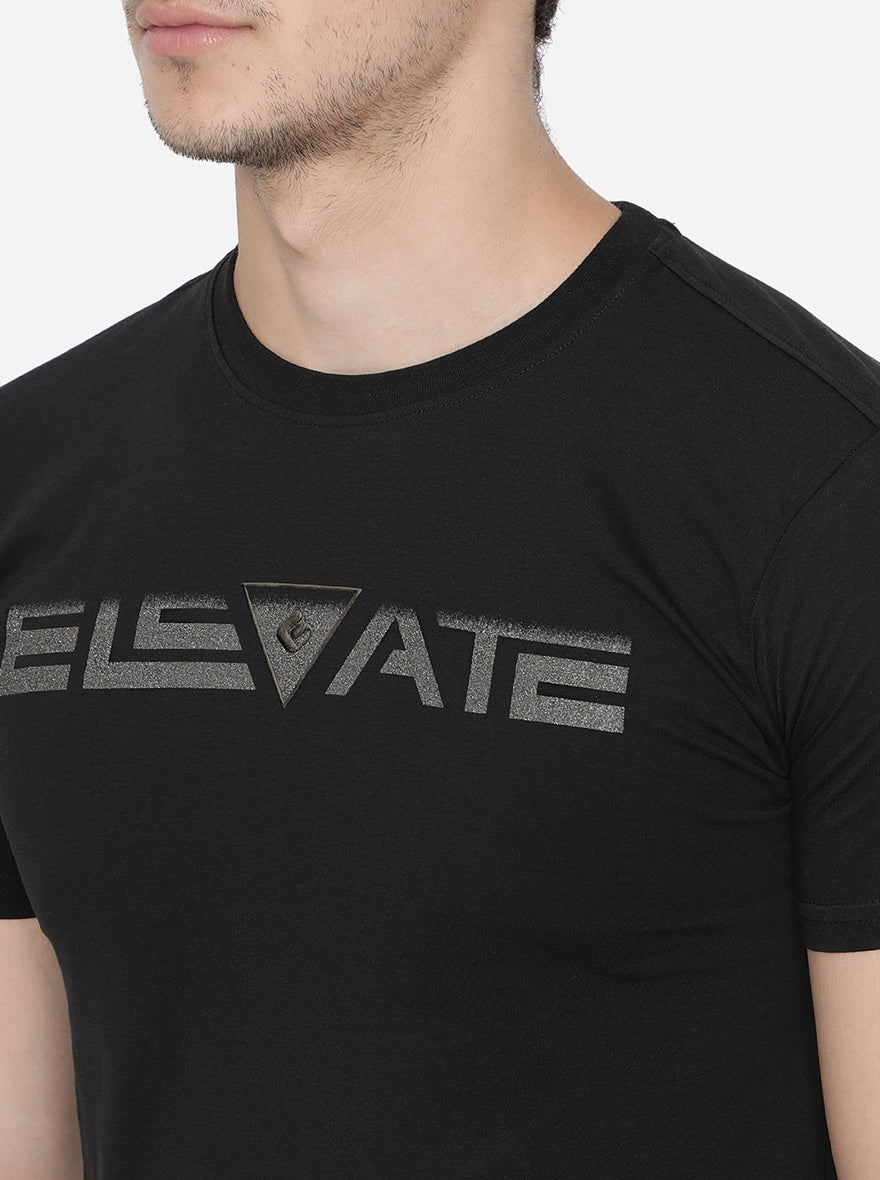 Black Printed Slim Fit T-Shirt | pehervi