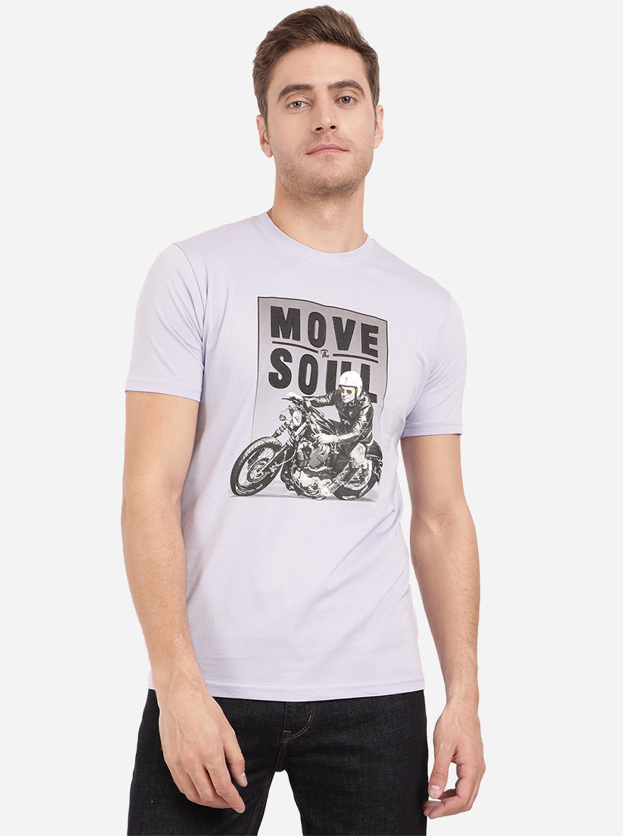 Ice Blue Printed Slim Fit T-Shirt | pehervi