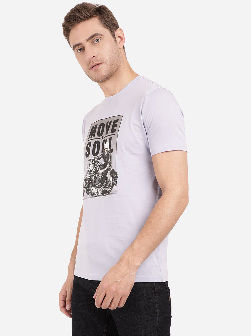 Ice Blue Printed Slim Fit T-Shirt | pehervi
