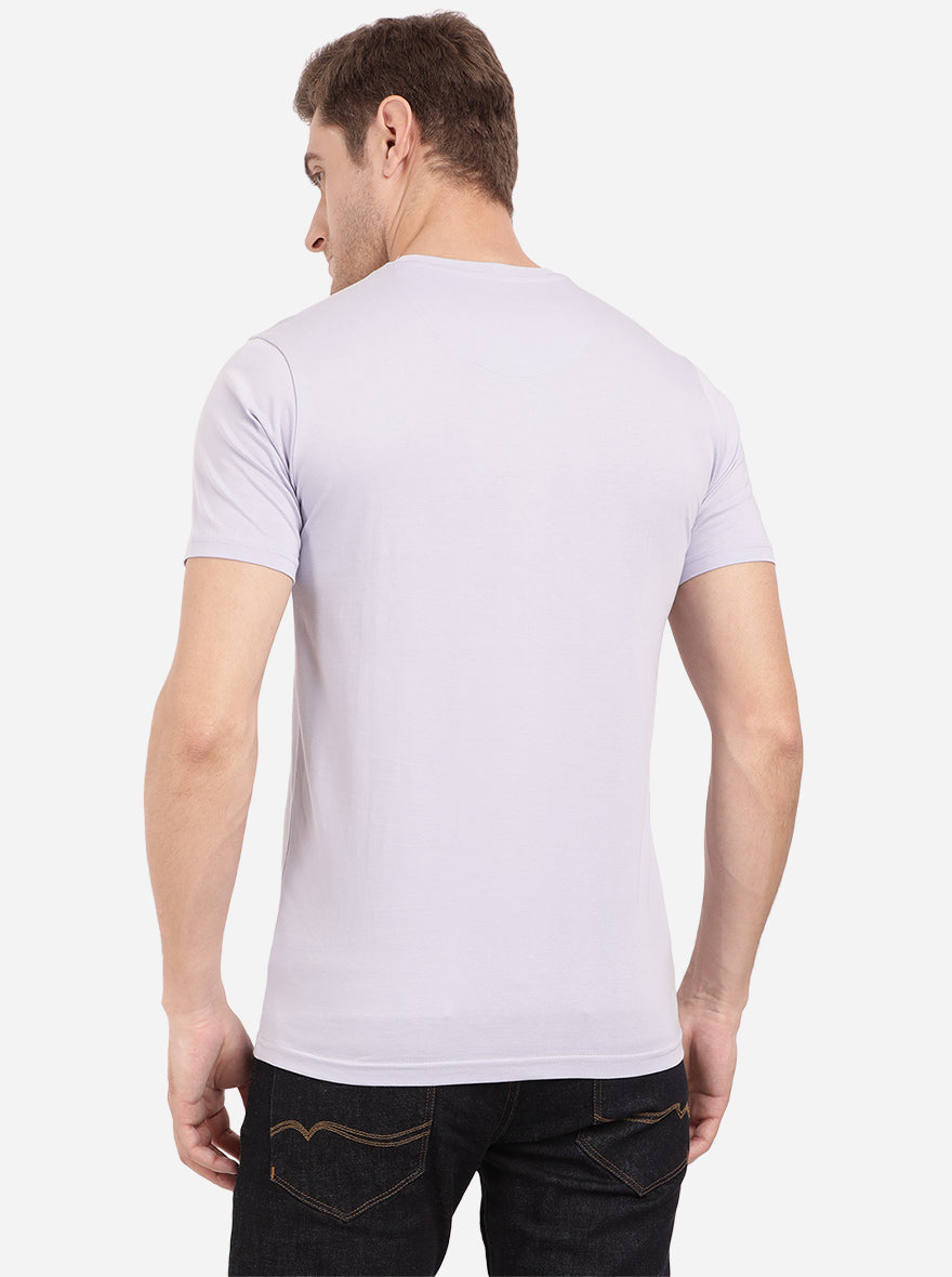 Ice Blue Printed Slim Fit T-Shirt | pehervi
