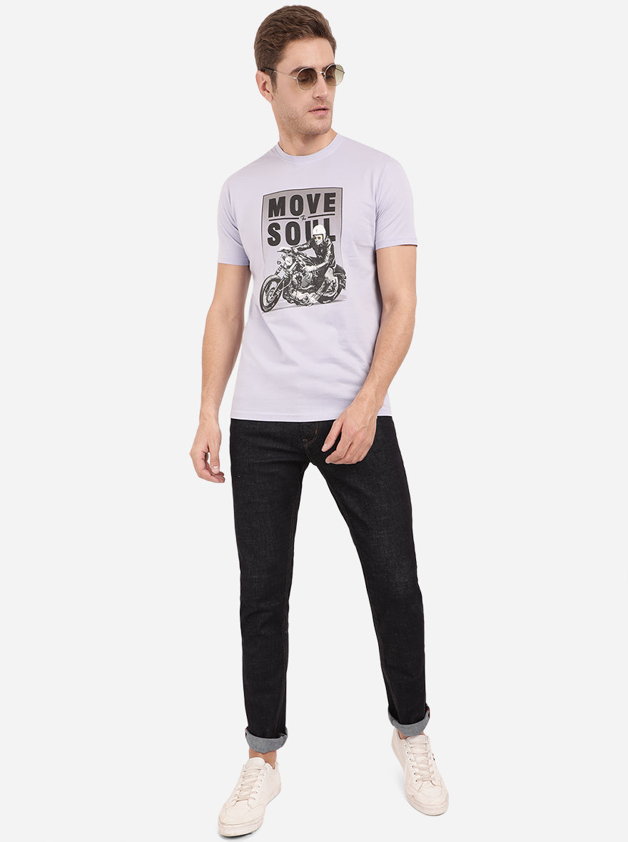 Ice Blue Printed Slim Fit T-Shirt | pehervi