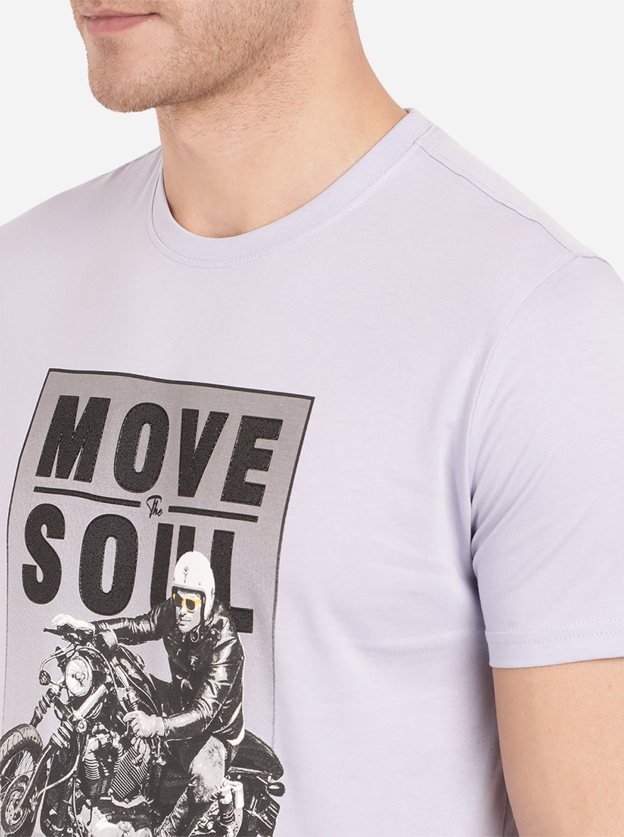 Ice Blue Printed Slim Fit T-Shirt | pehervi