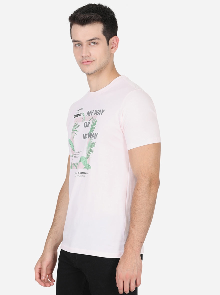 Delicacy Pink Printed Slim Fit T-Shirt | pehervi