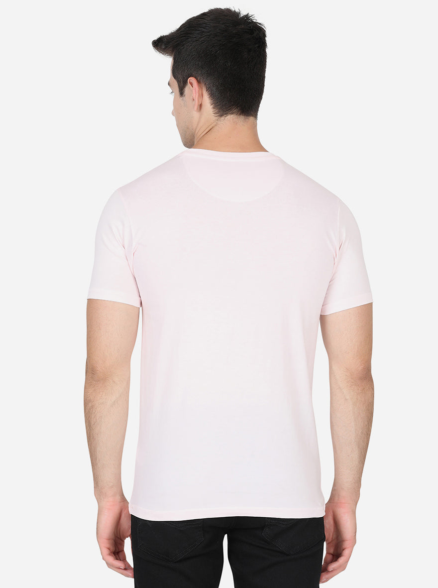 Delicacy Pink Printed Slim Fit T-Shirt | pehervi