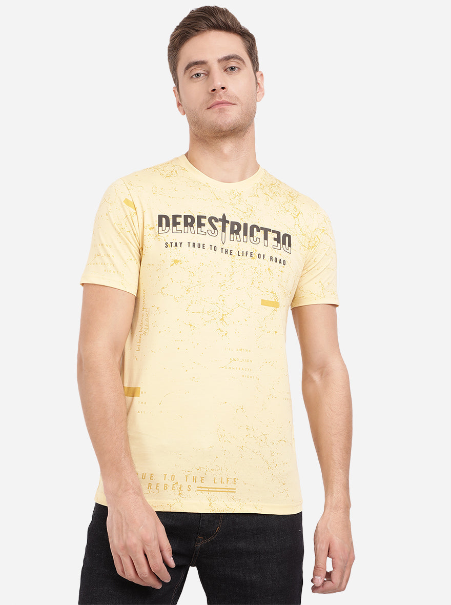 Italian Cream Printed Slim Fit T-Shirt | pehervi