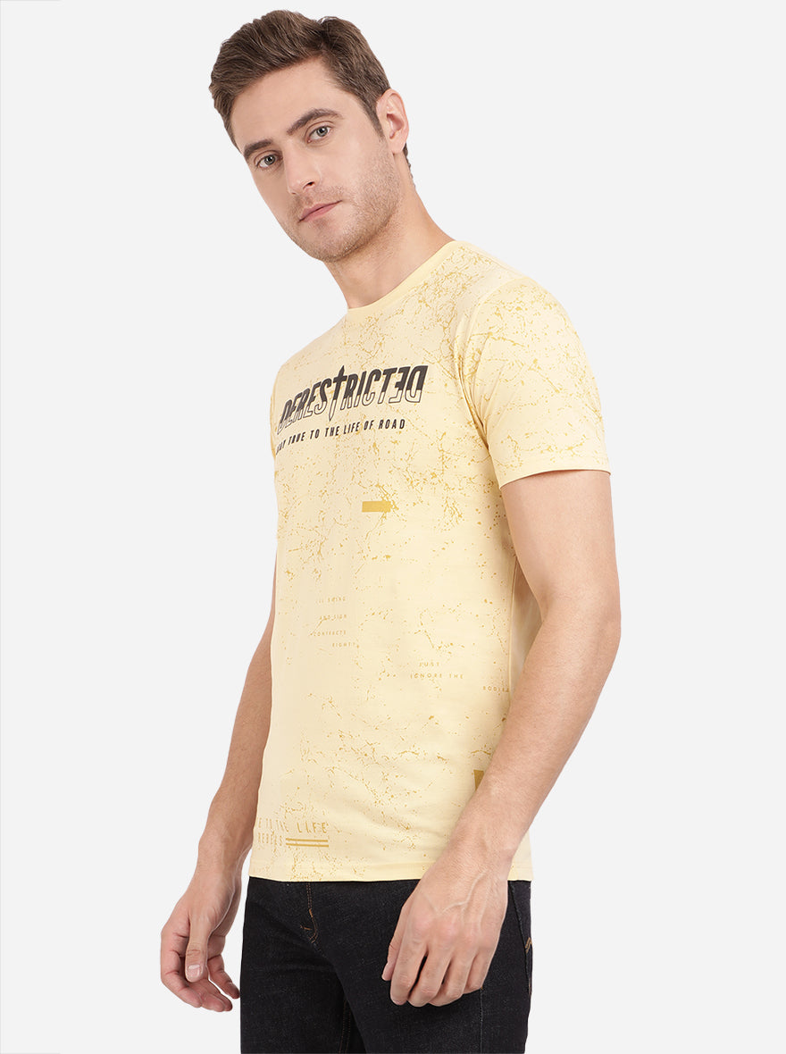 Italian Cream Printed Slim Fit T-Shirt | pehervi