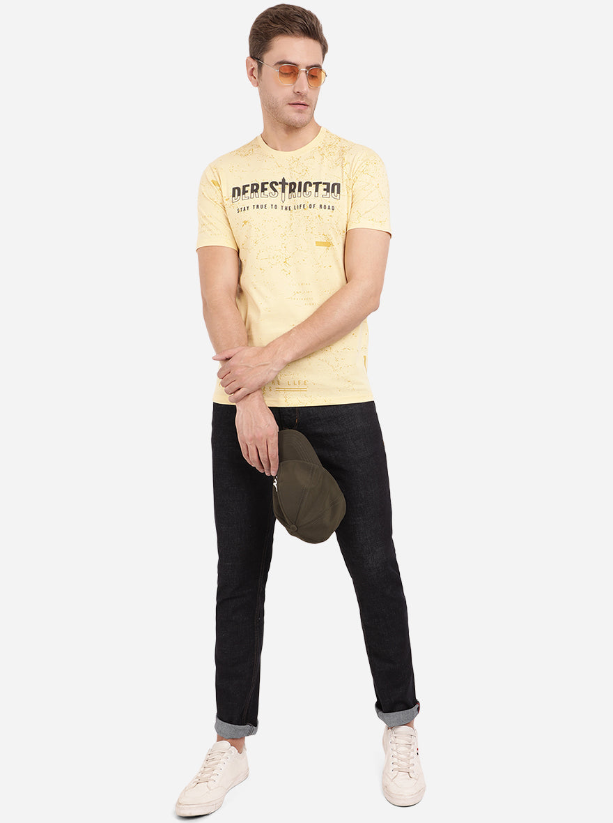 Italian Cream Printed Slim Fit T-Shirt | pehervi
