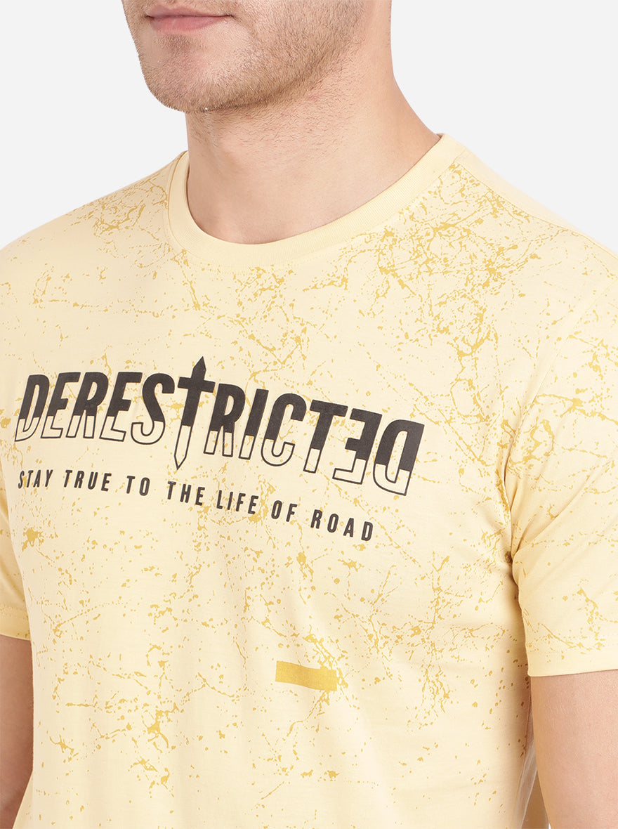 Italian Cream Printed Slim Fit T-Shirt | pehervi