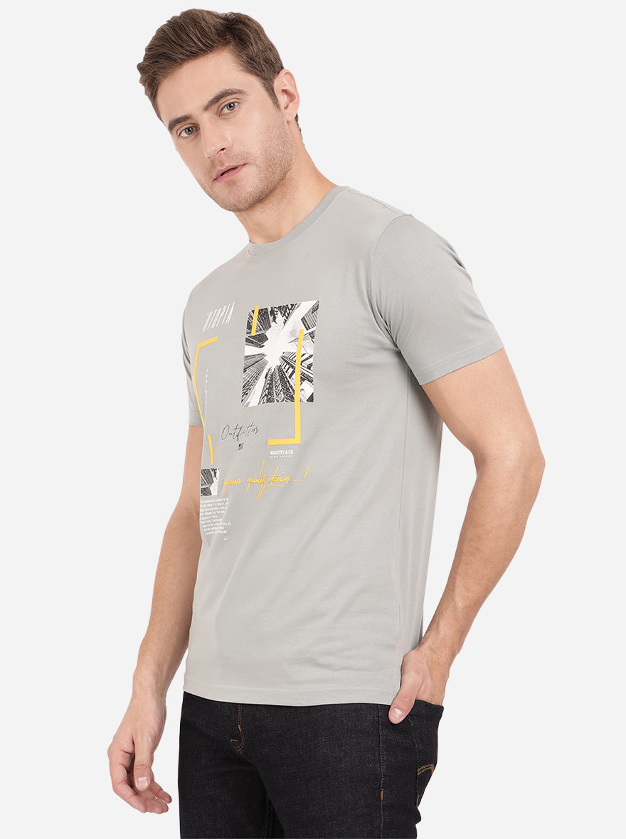 Iron Grey Printed Slim Fit T-Shirt | pehervi