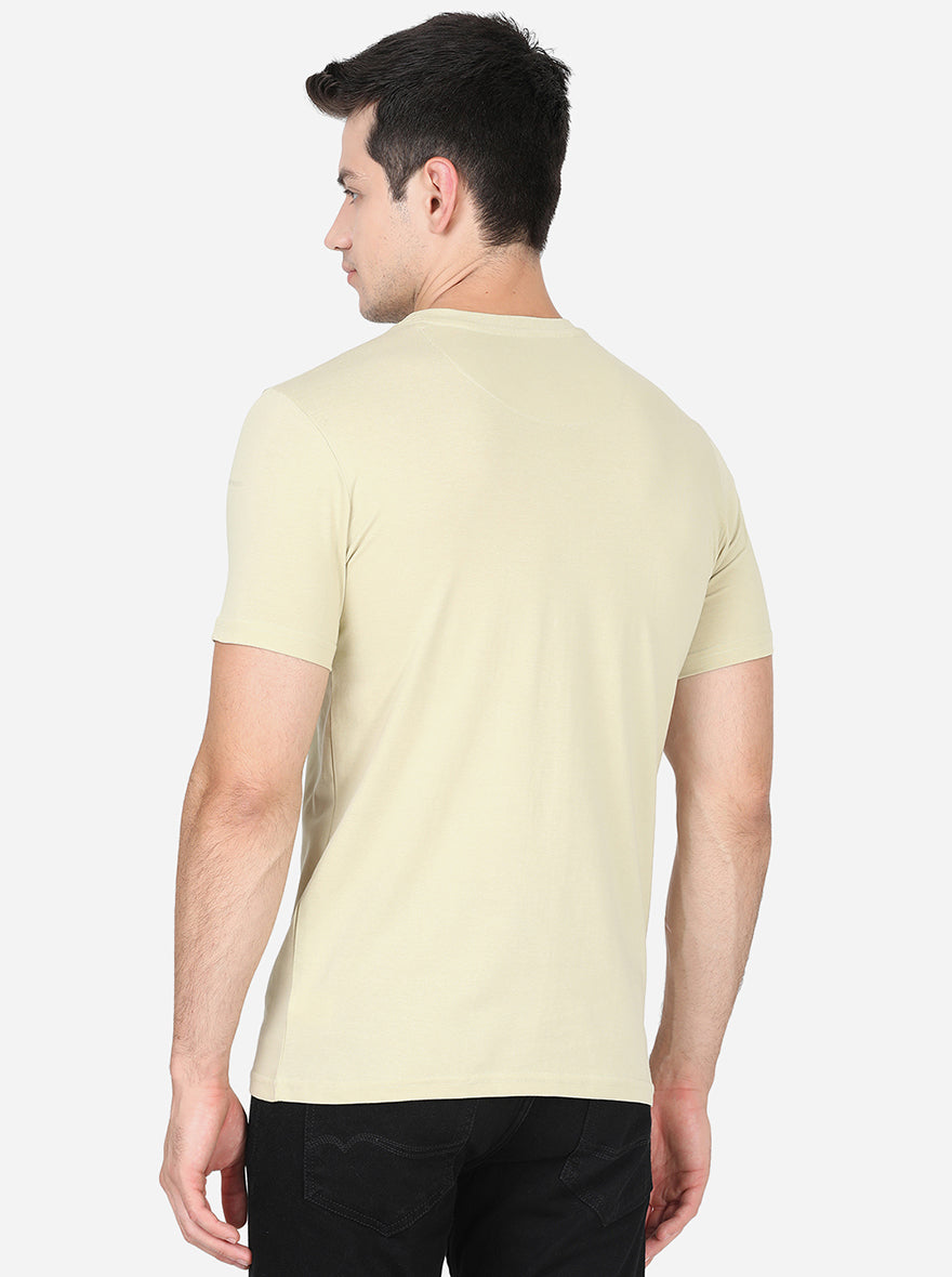 Light Beige Printed Slim Fit T-Shirt | pehervi