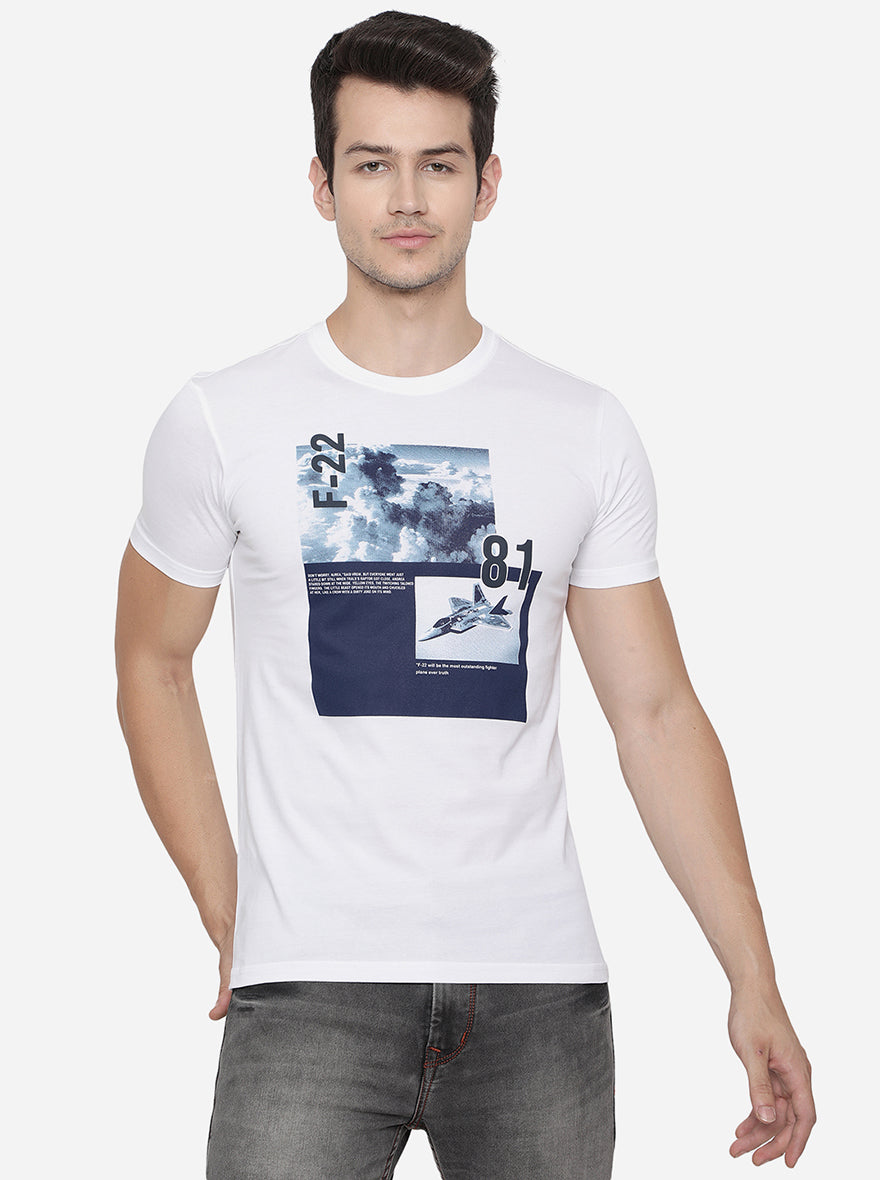 White Printed Slim Fit T-Shirt | pehervi