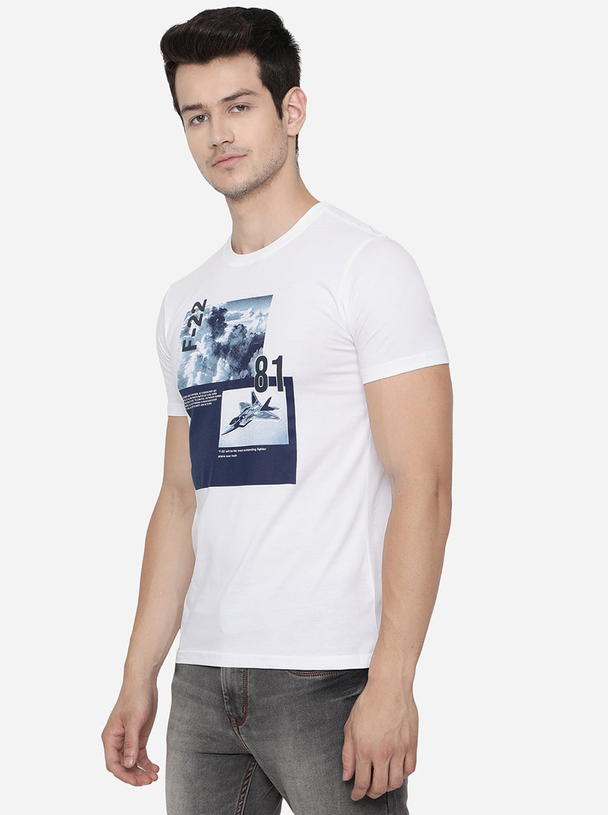 White Printed Slim Fit T-Shirt | pehervi