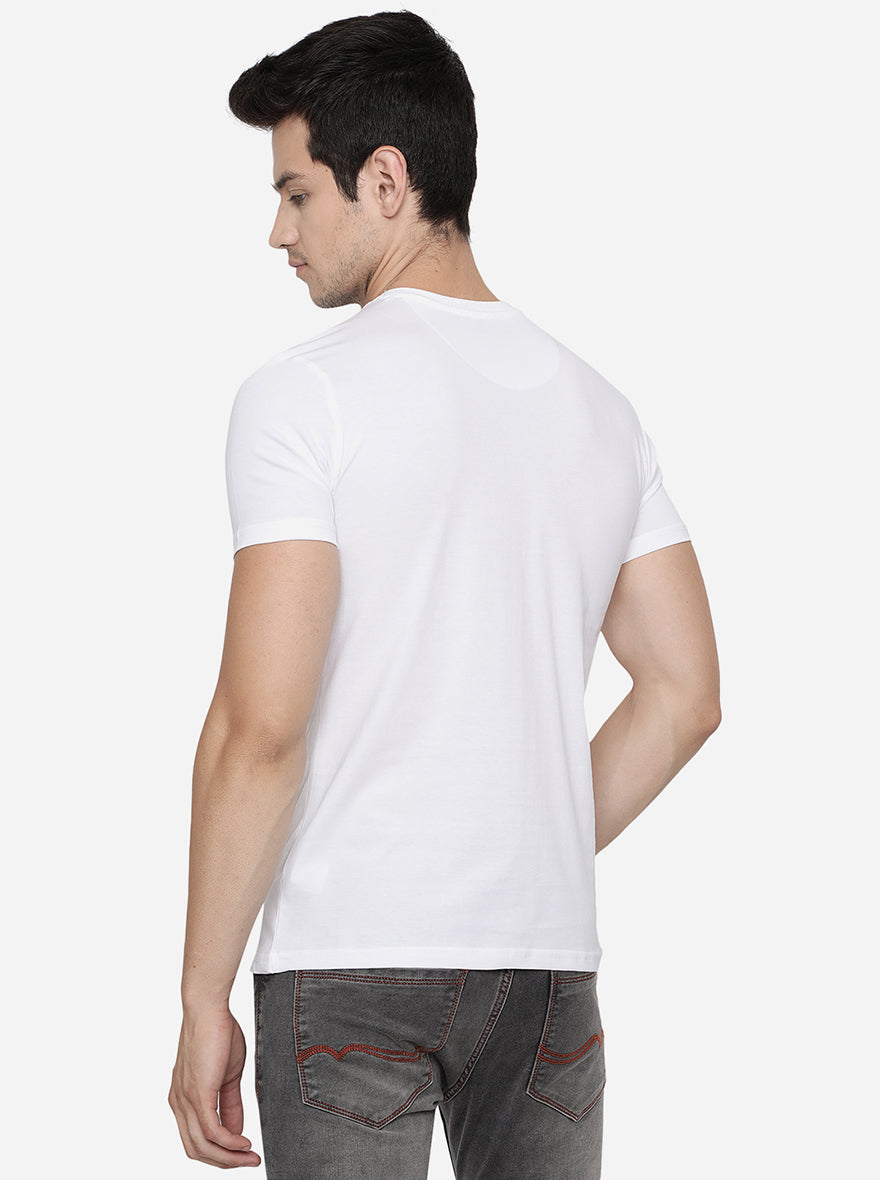 White Printed Slim Fit T-Shirt | pehervi